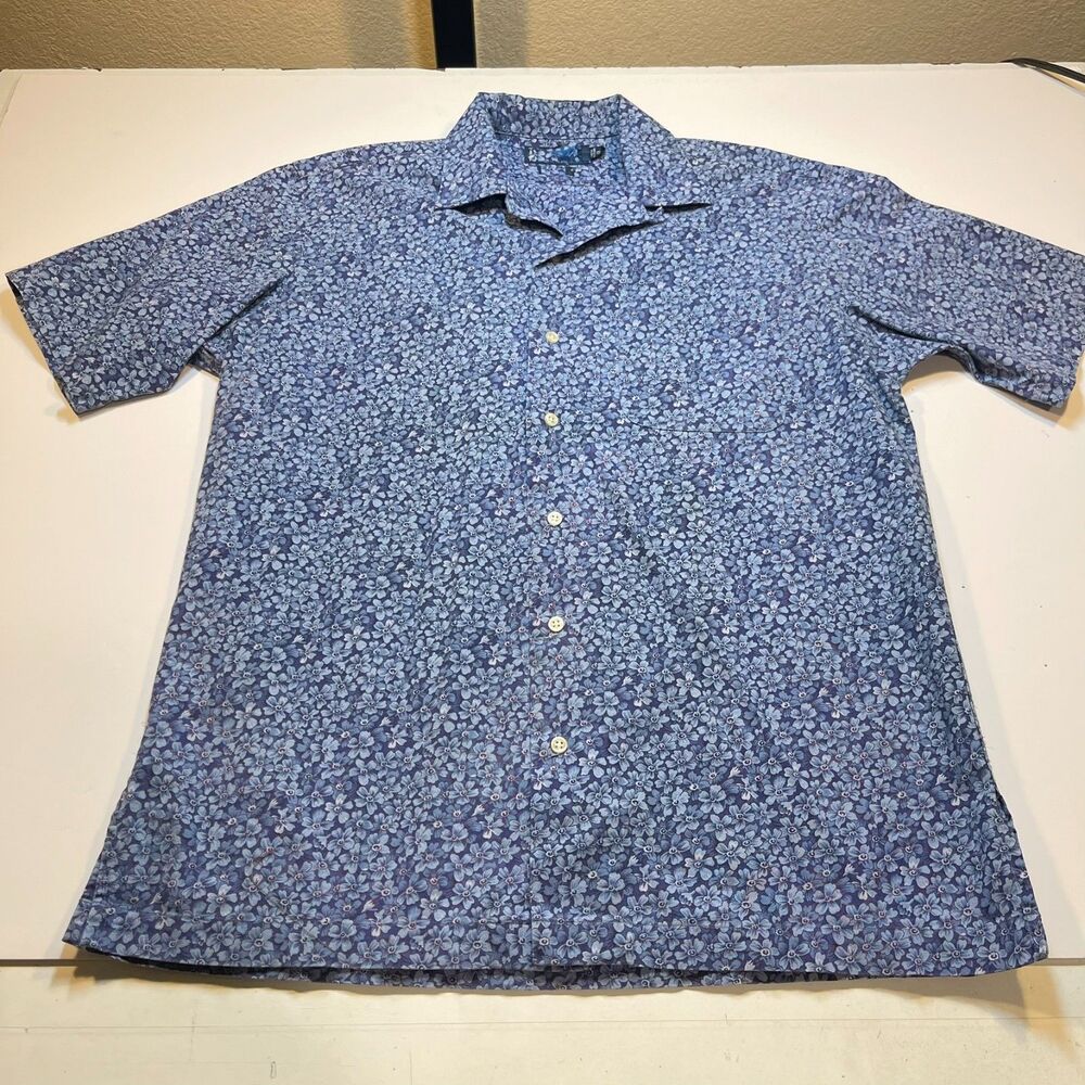 POLO RALPH LAUREN Floral All Over Print Short Sleeve Button Up Shirt Mens S Blue